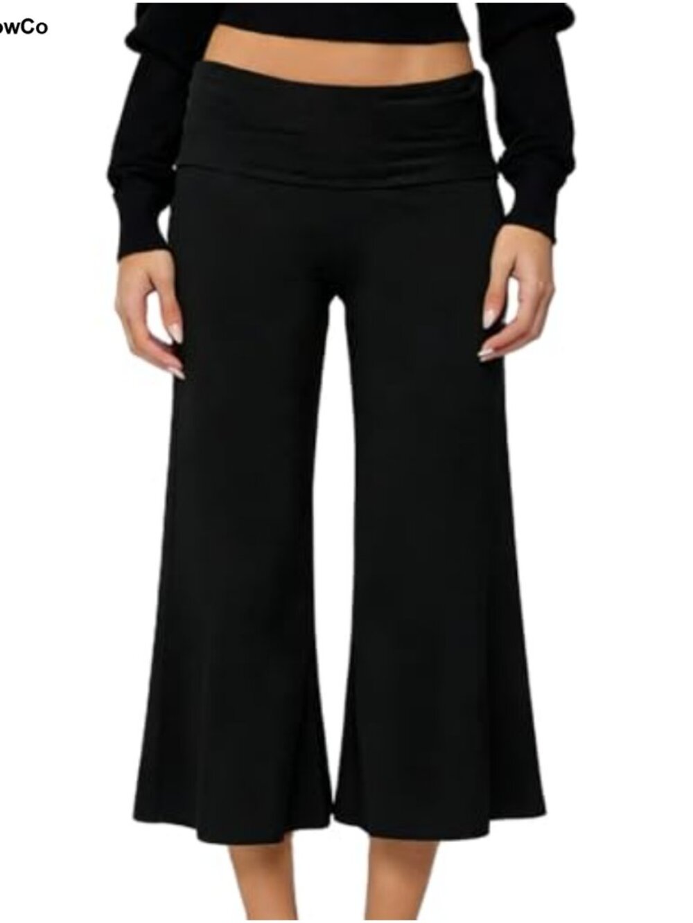 Y2K Fold Over Capri Pants Wide Leg Low Rise Elastic Waist Stretch Yoga Flare